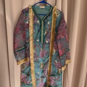 Floral printed crystal organza kurta
